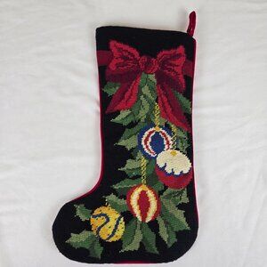 Imperial Elegance Embroidered Christmas Stocking Holly Leaves Ornaments Velvet